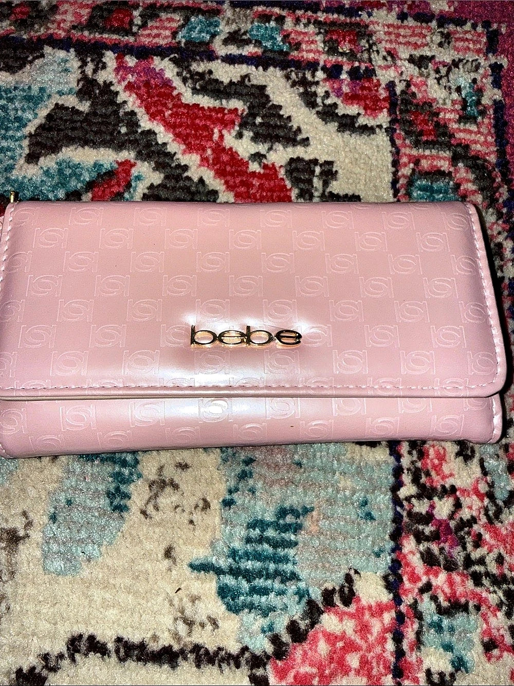 bebe Ravena Embossed Trifold Wallet Pink Trifold Wallet NWT